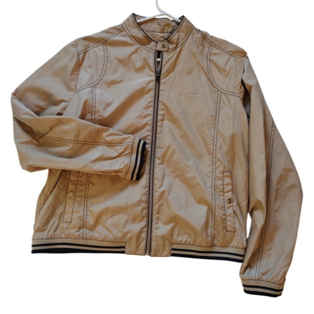 +pico=1 Bomber Jacket Women‎ S Tan Black Windbreaker Full Zip Lined Pockets Y2K